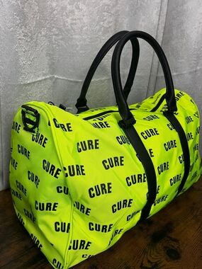 Neon Green 'CURE' Travel Duffel Bag with Black Handles